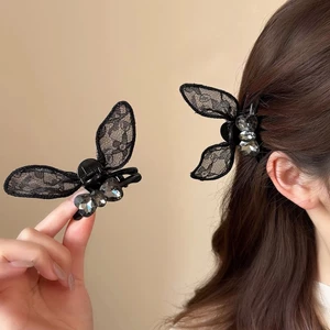 Kẹp tóc ren thỏ tai phong cách công chúa với nơ và vuốt trước
