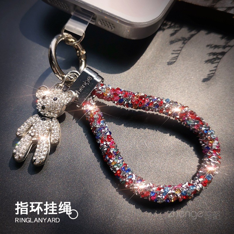Siêu Đẹp Nhấp Nháy Kim Cương Nhẫn Điện Thoại Di Động Dây ins Nữ Gấu Mặt Dây Chuyền Mặt Dây Chuyền Trang Sức Tinh Tế Niche Cảm Giác Cao Cấp