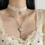 Đeo đẹp phong cách Punk Gothic với Mặt dây chuyền chìa khóa chữ thập và trái tim, Vòng cổ Choker hai lớp ren trắng Y2K, quà tặng thời trang