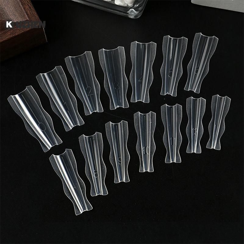 KUZHEN 60 Chiếc Sandwich Dual Nail Form Quan Tài Hạnh Nhân Móng Tay Mẫu 15 Kích Thước Có Thể Tái Sử Dụng Trên Đáy Hình Dạng Móng Tay Nghệ Thuật Nối Dài Top Khuôn Đáy Khuôn HOT