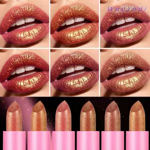 Son môi lấp lánh WANYEDI, Son môi kim loại lấp lánh chống nước, Mỹ phẩm lâu trôi 6 màu Shimmer Lip Glaze