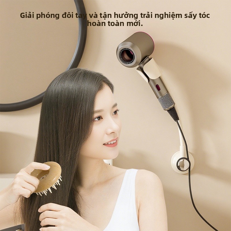 Kệ đa năng để máy sấy tóc, tặng kèm lược, thiết kế không cần khoan lỗ, xoay 360°, keo dán cường lực, giải phóng đôi tay
