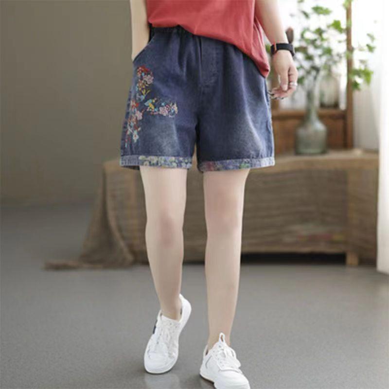 Thời Trang Size Lớn 40-100kg Retro Mỏng Denim Quần Short Mùa Hè Mỏng Hơn Nhìn Phù Hợp Với Phiên Bản Hàn Quốc Rộng Đàn Hồi Rời Chân Quần