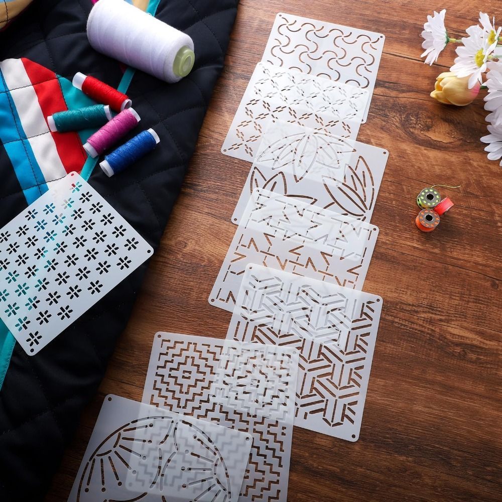 Kit stencil thêu hình học Sashiko, vật dụng may vá tái sử dụng