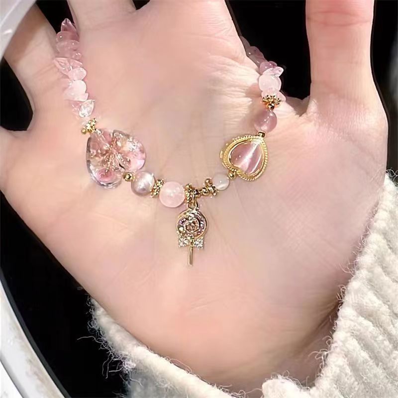 Đáy chuyền và vòng tay nữ hạt trái tim màu hồng pastel - Thiết kế tối giản