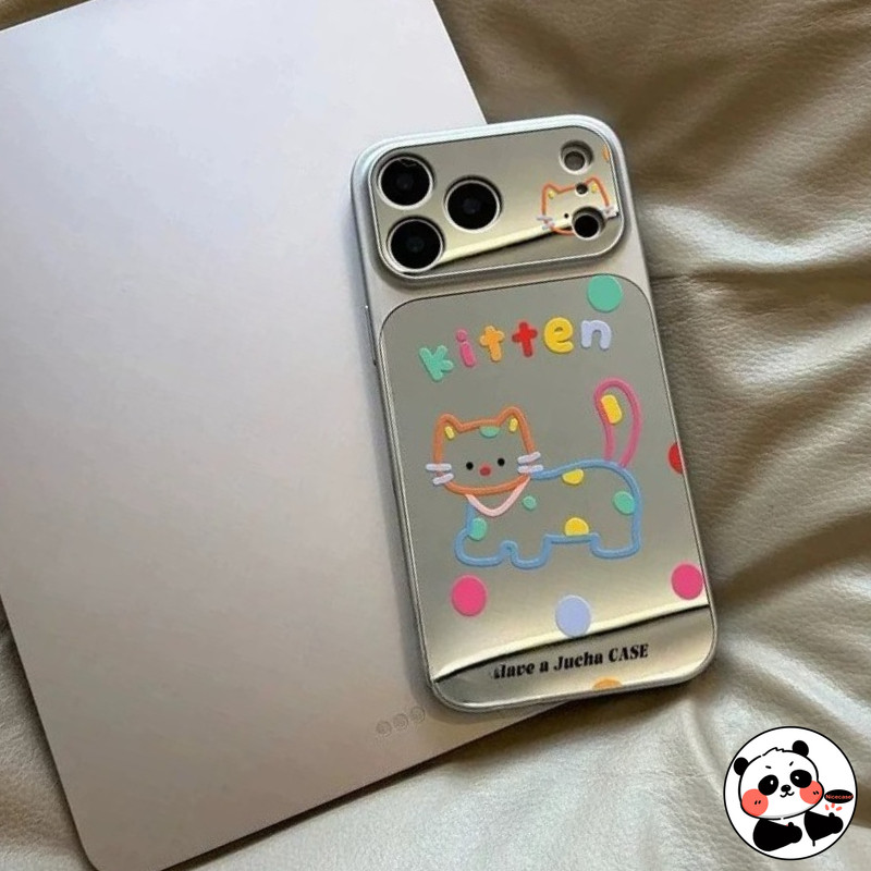 Ốp Điện Thoại Gương Mèo Dễ Thương Ins Style Cho Samsung Galaxy S26 S25 Edge S24 S23 S22 S21 FE Plus Note 20 Ultra A26 A25 A24 A23 5G 4G Vỏ Mềm Hoạt Hình Kitty Bạc