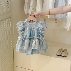 Bộ Đồ Bé Gái Mùa Hè Phong Cách Mới Bé Gái Ngọt Ngào Áo Sơ Mi Cho Bé Quần Short Thời Trang Bộ Đồ Hai Mảnh