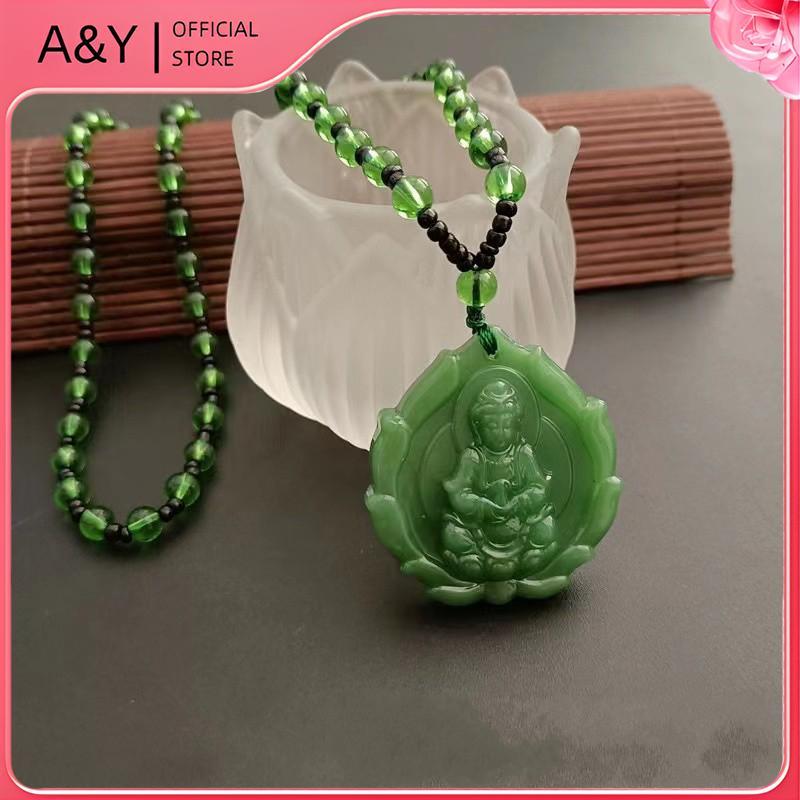 A & Y Mặt Dây Chuyền Ngoc Bích Hình Phật Quán Âm, Phong Cách Trung Hoa, Món Quà May Mắn