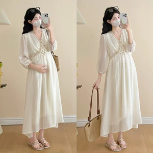 Trang phục bà bầu Mùa hè Tính khí chấm bi Đầm dáng ôm cao cấp
