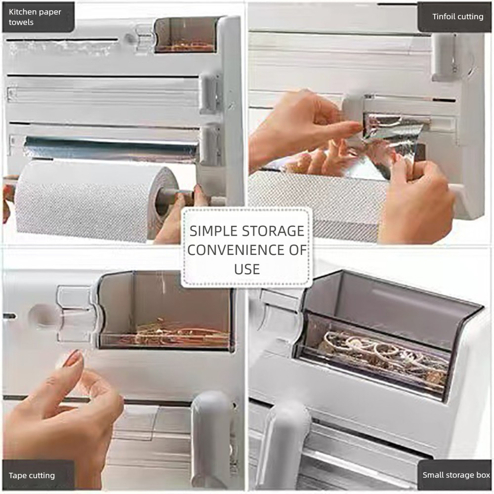 4 / 6 TRONG 1 Nhà Bếp Bọc Hộp Đựng Treo Tường Tiết Kiệm Không Gian Nhựa Bọc Cắt Có Cuộn Giấy Đựng Khăn Bám Túi Tổ Chức