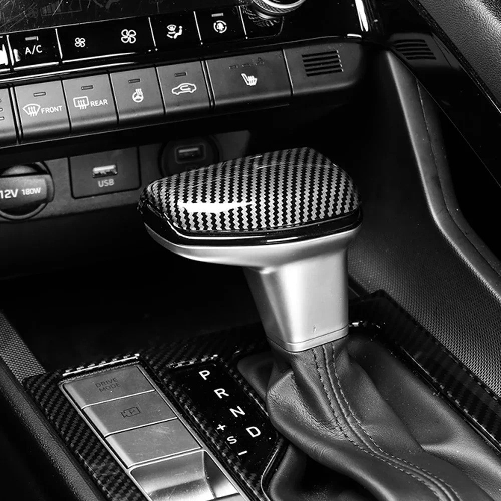 LHD / RHD Dành Cho Xe Hyundai Elantra CN7 N 2020-2023 Màu Đỏ Sợi Carbon Phong Cách Bánh Răng Dịch Chuyển Núm Bao Viền Bao Viền Nội Thất Ô Tô Phần
