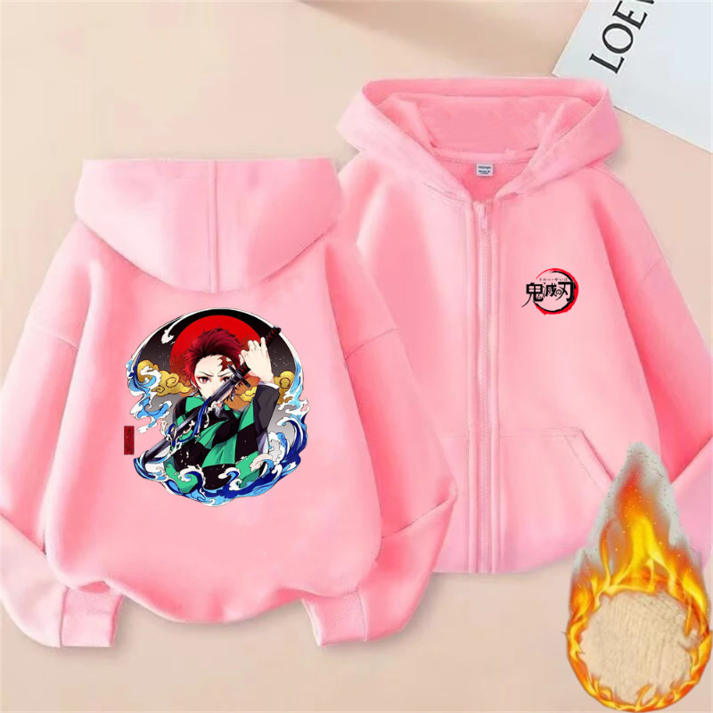Trẻ Em Anime Demon Slayer Dây Kéo Áo Ấm Áp Thời Trang Cosplay Áo Cho Bé Trai Bé Gái