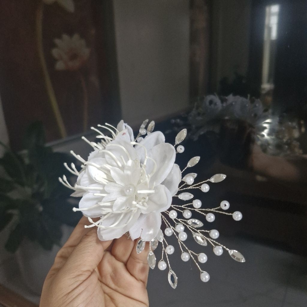 Cài tóc hoa lụa (hoa kim phượng) kèm xược dùng để cài tóc cô dâu, biểu diễn văn nghệ, Đạo cụ phụ kiện Nguyễn Nhật