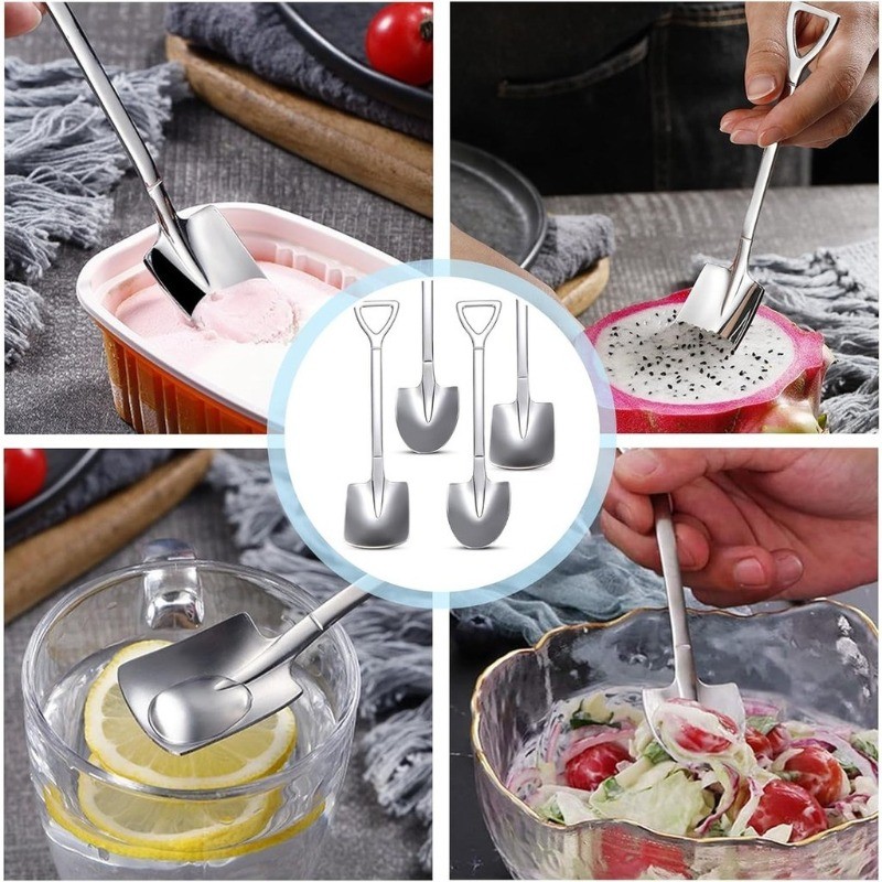 1 / 4 Bộ thìa cà phê bằng thép không gỉ Bộ dao kéo / Thớt sắt cổ điển Muỗng kem