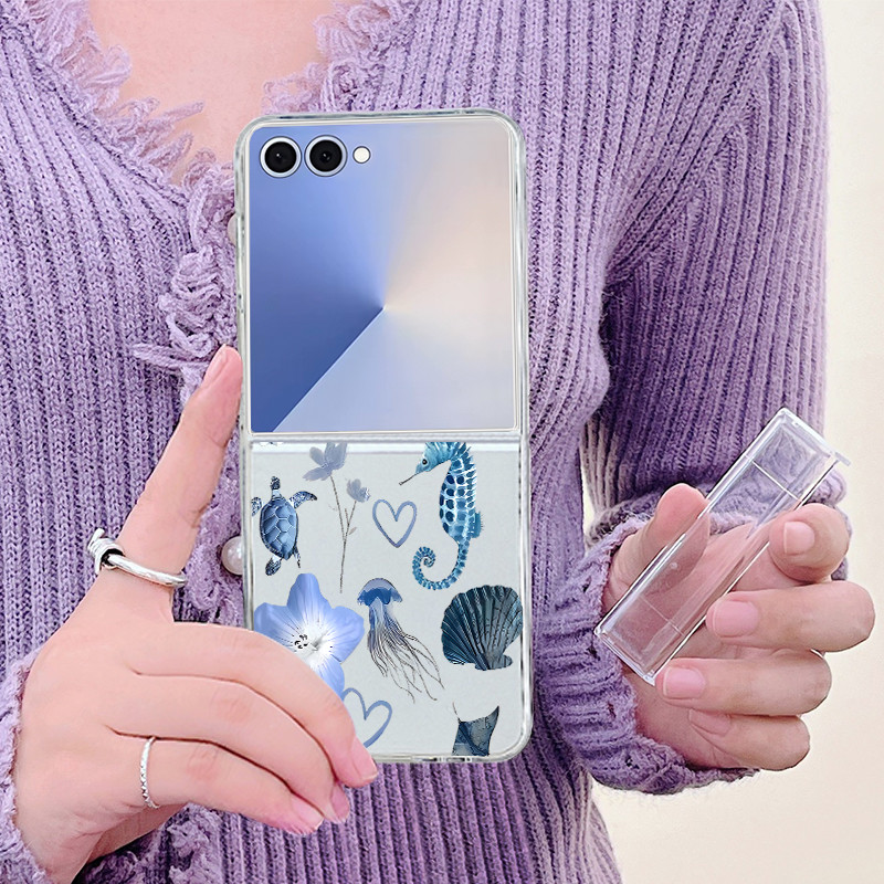 Ốp Điện Thoại Trong Suốt Họa Tiết Thạch Rùa Cho Samsung Galaxy Z Flip 7 Flip 7FE Flip 6 Flip 5 Flip 4 5G Full Bản Lề Gấp Cứng PC Cover