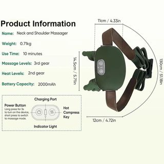 Máy mát xa cổ làm nóng LILYES, Máy mát xa cổ điện nén sưởi ấm, Máy mát xa đeo vai Bionic không dây cầm tay USB có thể sạc lại Văn phòng tại nhà