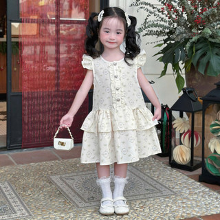 [8-26kg] Váy Linen Cánh Tiên Màu Be Vàng Cho Bé Gái