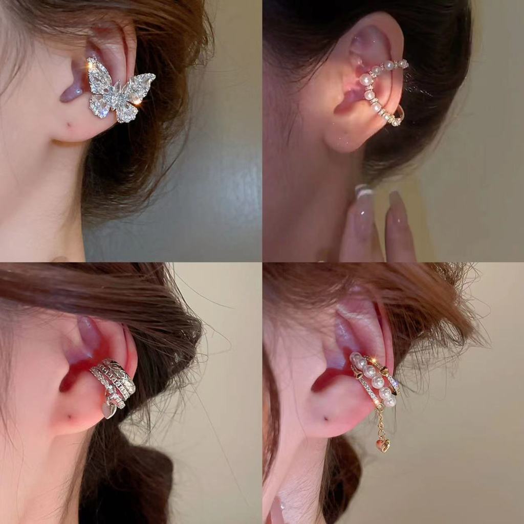 Bạc 925 Kim Zircon Niche Thiết Kế Bướm Không Xuyên Tai Kẹp Nữ
