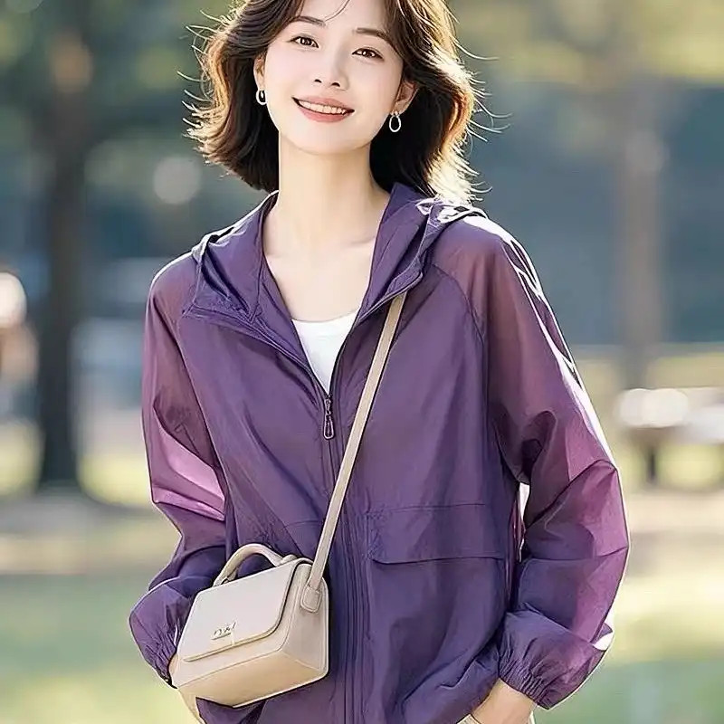 Áo chống nắng Niche Style Style Style Phong cách giản dị Màu tím nhạt