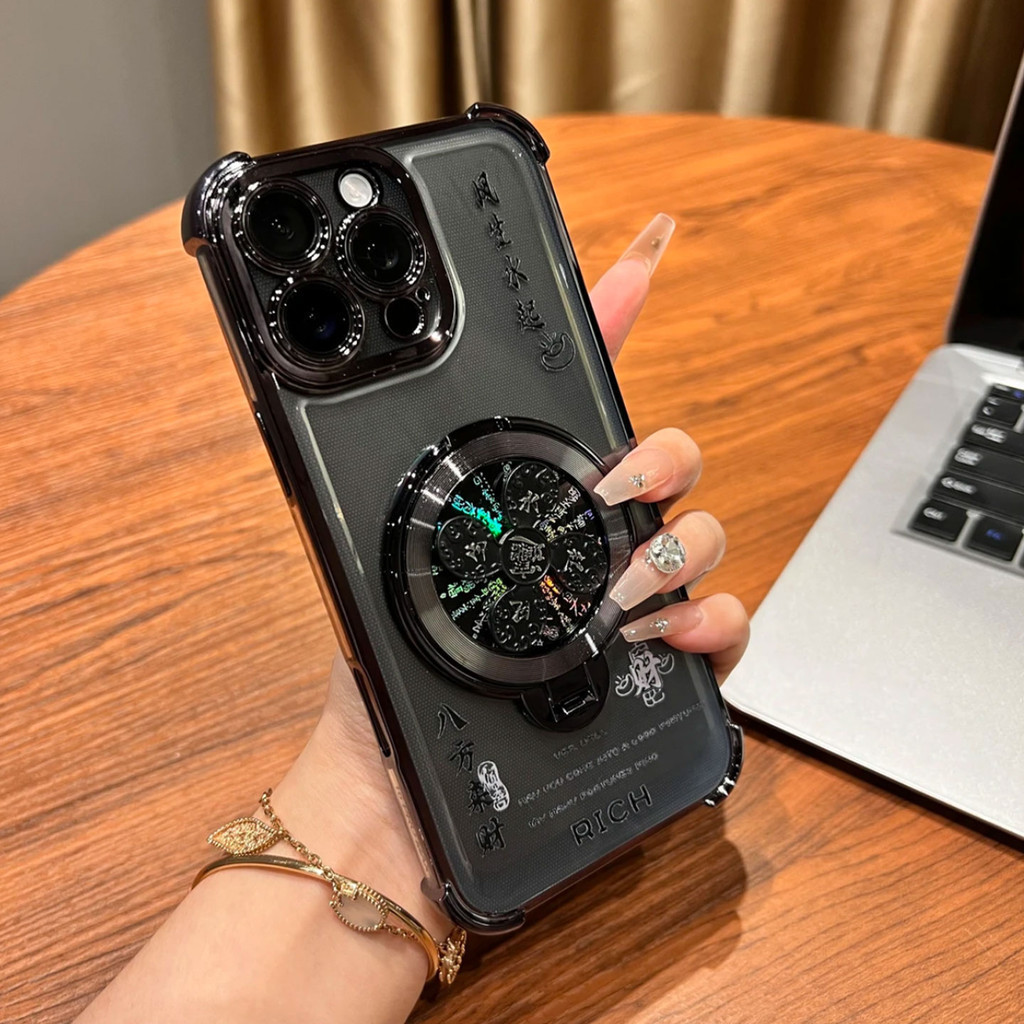 Ốp Lưng Trong Suốt Cho Iphone 17 16 14 13 12 11 15 Pro X XS Max XR 6 7 8 Plus MINI Sang Trọng Dễ Thương Giá Đỡ Xoay Đứng Phong Phú Mạ Trong Suốt Chống Sốc Vỏ Điện Thoại Mềm