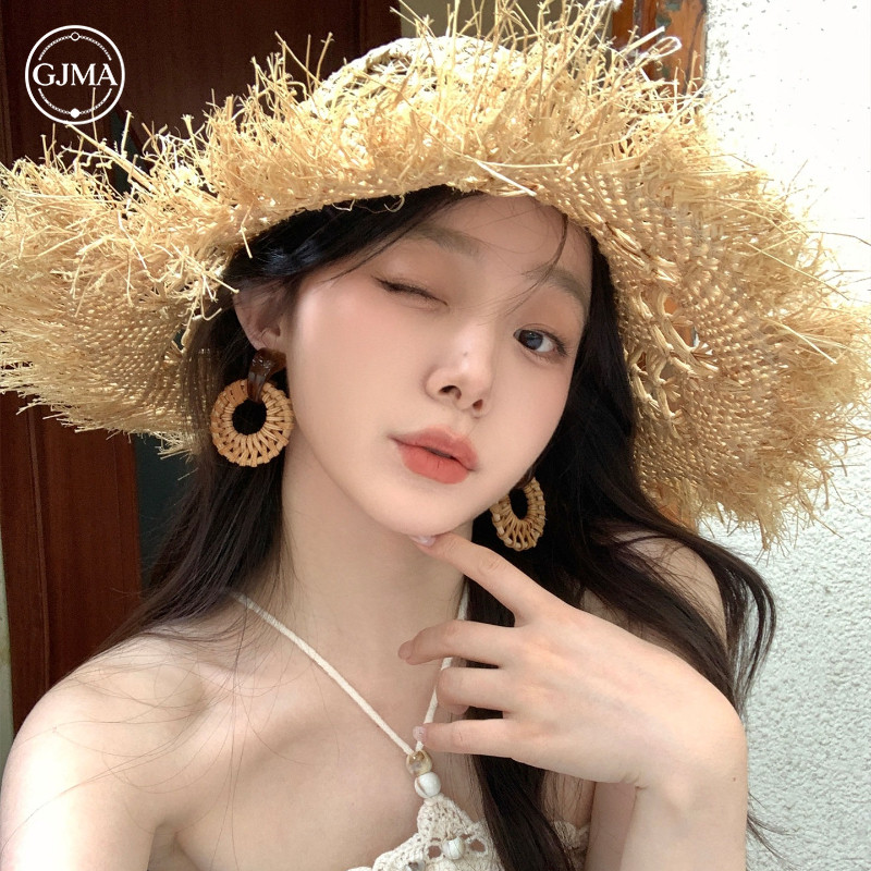 Bông tai hình tròn dệt mây tre phong cách Bohemian, phù hợp cho kỳ nghỉ và mùa hè
