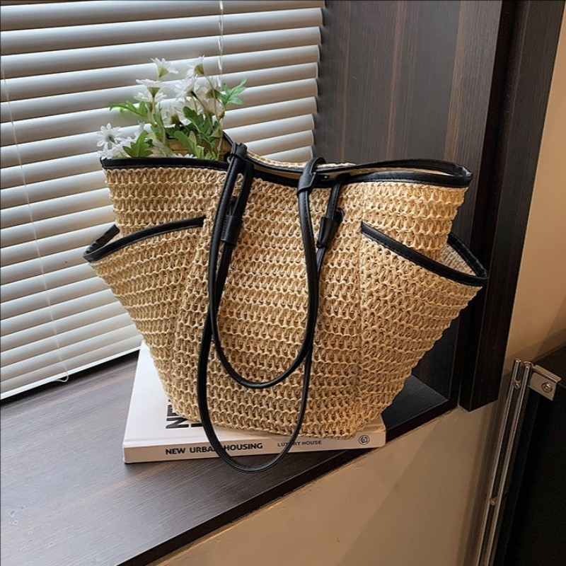 GC2 Túi tote dung tích lớn dành cho nữ đi biển phong cách kỳ nghỉ lười biếng túi đeo vai mới handmade dệt CG2
