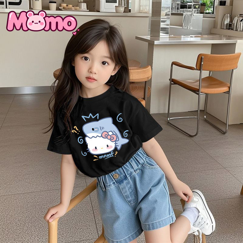 Áo trẻ em cổ tròn tay ngắn Hello Kitty Shark Crown in hình Hello Kitty dành cho bé trai và bé gái