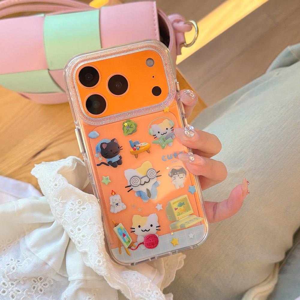 Ốp Lưng Cứng Trong Suốt Tương Thích Với iPhone 13 14 14Pro 14ProMax 15 15Pro 15ProMax 16 16Pro 16ProMax 17 17Pro 17ProMax Vỏ Họa Tiết Mèo Con Guitar