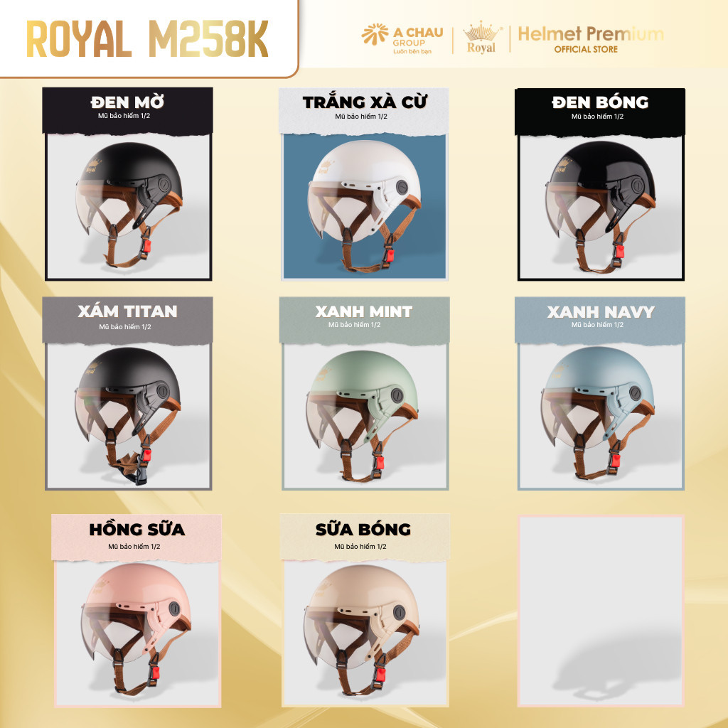 [Độc Quyền] Mũ Bảo Hiểm Nữa Đầu Có Kính Royal M258 Kính Trà, Nón Bảo Hiểm 1/2 Thời Trang An Toàn, Chính Hãng