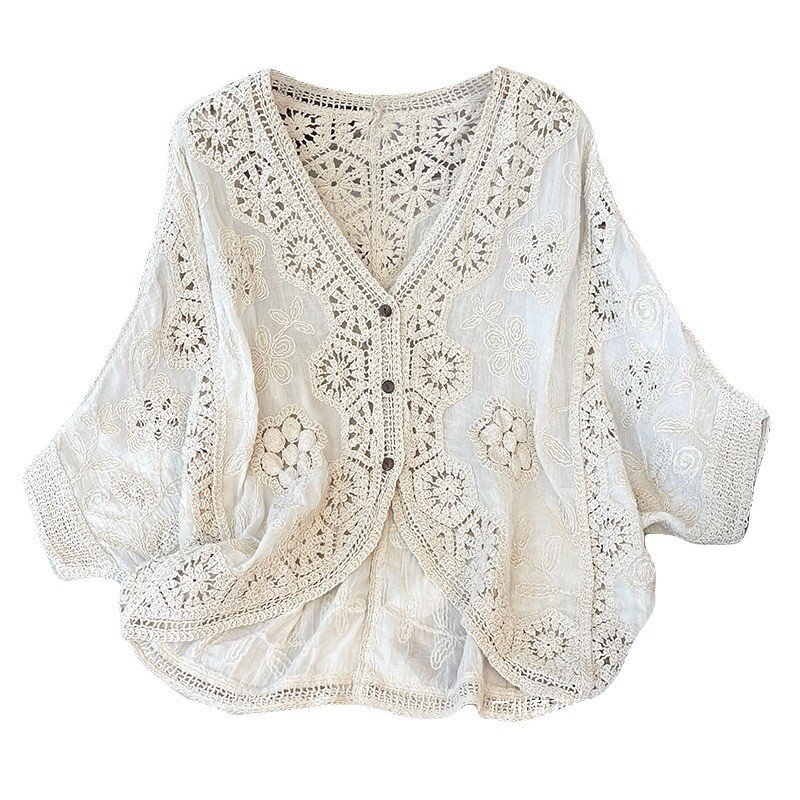 Áo cardigan plus size chất lượng cao, cổ chữ V, tay ba phần tư - Thời trang và chống nắng