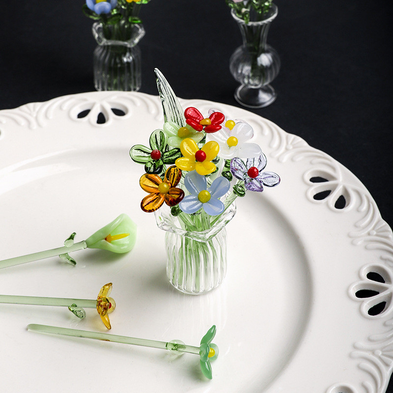 Nhật Bản Dễ Thương mini Handmade Thủy Tinh Hoa Thủy Tinh Handmade Nhiều Màu Sắc Hoa Nhỏ Đồ Trang Trí Mô Phỏng Bó Hoa Để Bàn Đồ Trang Trí ZUQN