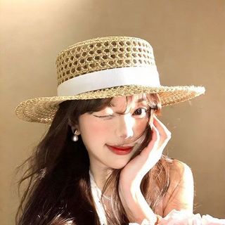 Pháp Cũ Vuông Ruy Băng Tiền Phong Cách Nữ Mùa Hè Đi Biển Kỳ Nghỉ Che Nắng Rỗng Phẳng Trên Mũ Rơm Phong Cách Mới 4.2