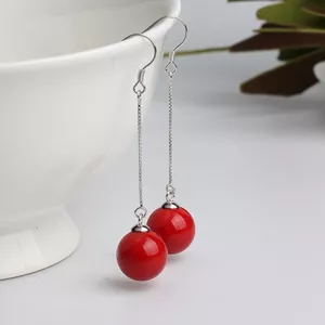 Thiết kế đơn giản Bông tai dài hạt tròn phong cách cổ điển