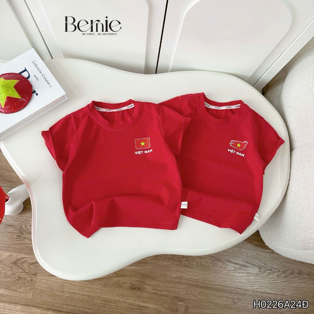 Áo thun Lá Cờ đỏ sao vàng Việt Nam tay ngắn cotton unisex cho bé trai bé gái 9tới 28kg BERNIE H0226A24Đ