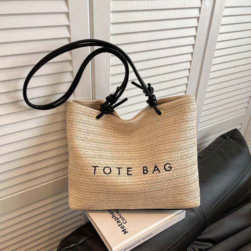 GC2 Túi tote dung tích lớn dành cho nữ phong cách lười biếng cỏ dệt túi đeo vai thông thường thời trang túi đa năng CG2