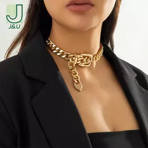 Đai kim loại xanh dương chocker cồng kềnh, trang sức hip hop punk dành cho nữ