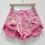 Rò Rỉ Túi Quần Frayed Nơ Trang Trí Gợi Cảm Cô Gái Nóng Chữ A Denim Siêu Quần Short Thời Trang Hot Quần