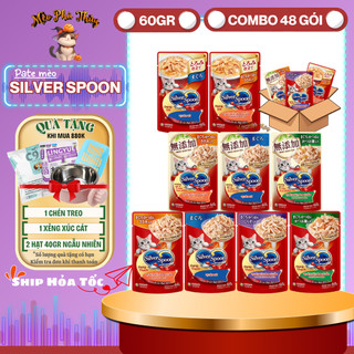 [ Thùng 48 Gói ] Pate Silver Spoon thức ăn ướt cho mèo dạng sốt / dạng thạch từ cá Ngừ thật gói 60g