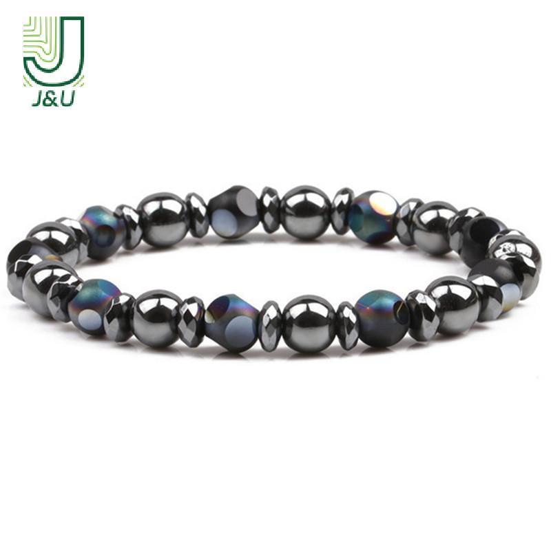 [J & U-T] Vòng tay hạt đá Hematite luân xa, co giãn thoải mái, hỗ trợ giảm căng thẳng