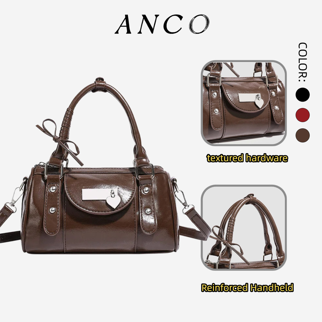 ANCO 2026 Túi xách phụ nữ mới Pollyng ngọt ngào dịu dàng gió thanh lịch in hoa mẫu dễ thương Bow vai Dây đeo chéo vai đôi Túi đi lại hàng ngày của phụ nữ
