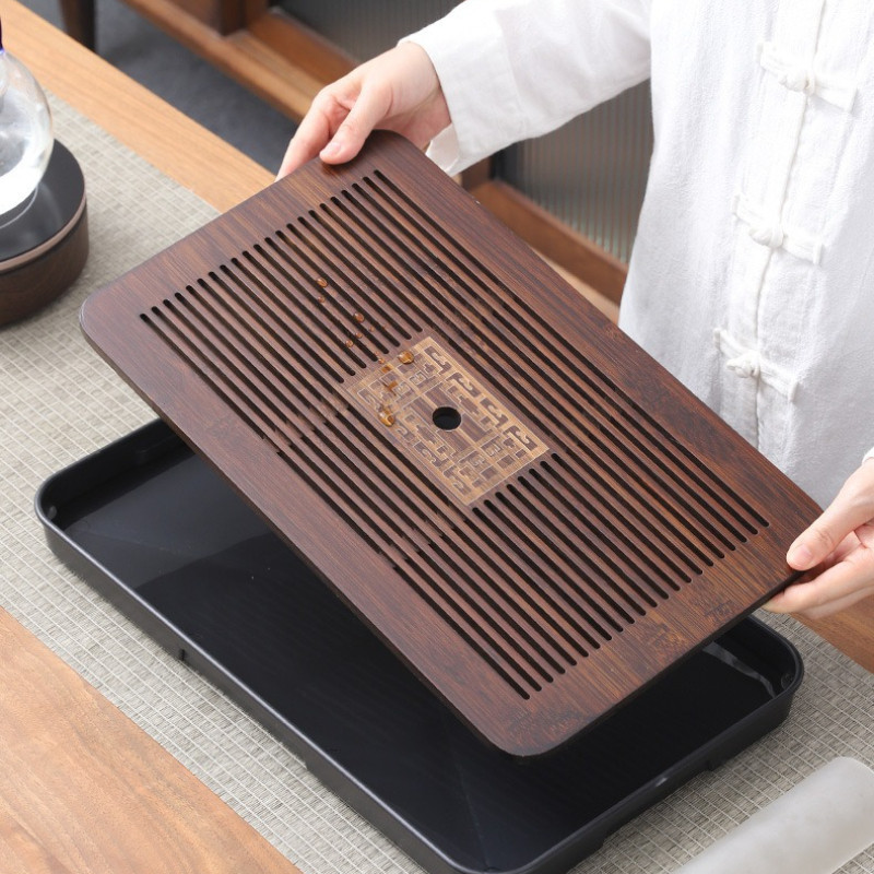 Khay Trà Tre Cao Cấp, Hoa Văn Khắc Sang Trọng, Khay Chữ Nhật Đựng Trà, Bánh, Đồ Ăn, Decor Chụp Ảnh