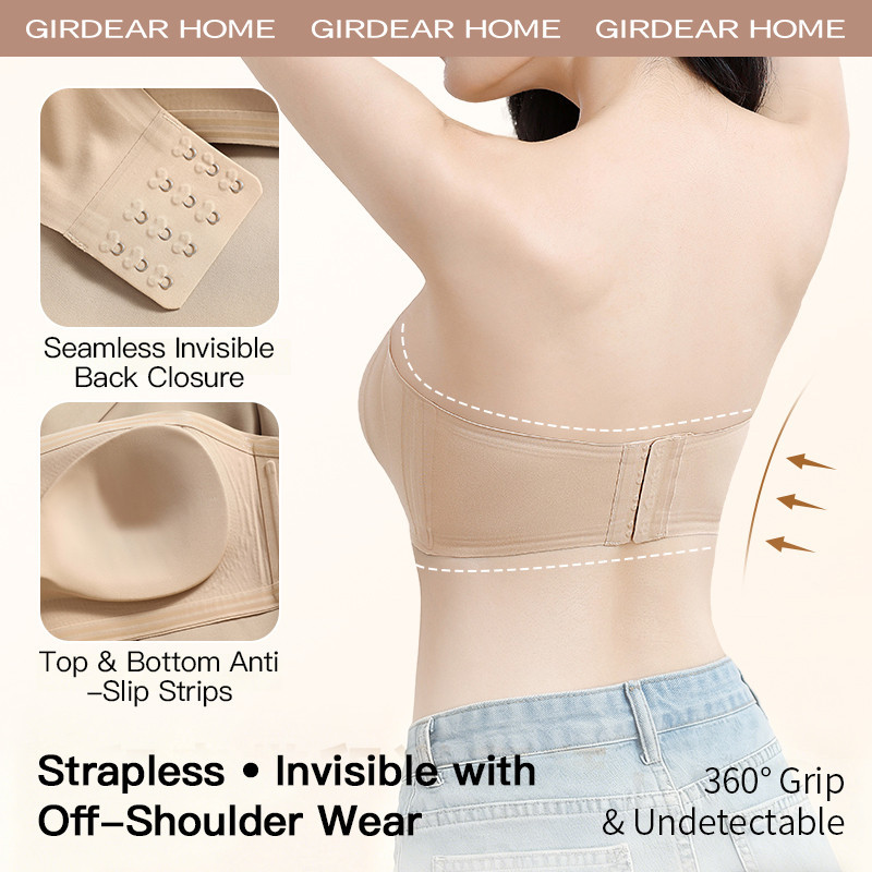 Girderear Home 2 Chiếc Áo Ngực Không Dây Nữ Lưng Ngực Nhỏ Nhìn Lớn Hơn Đệm Chống Trơn Trượt Push Up Bandeau Vô Hình Chống Tiếp Xúc Cho Đám Cưới Cô Dâu, 7631FC01