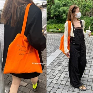 heymay {Tally} Chính hãng!!Túi vải in chữ màu cam mùa hè dành cho nữ