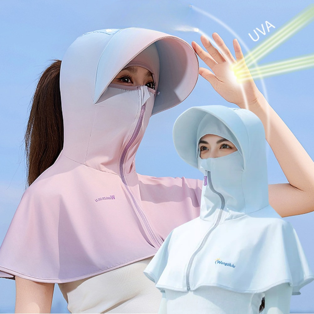Mũ Chống Nắng Nữ Kèm Khẩu Trang Che Mặt Toàn Diện Áo Choàng Chống UV, Vải Mát Lạnh Thoáng Khí