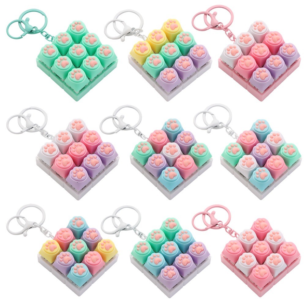 SAIA Móc khóa fidget hình mèo, bàn phím 9 nút bấm, đồ chơi giảm căng thẳng, DIY, thư giãn ngón tay