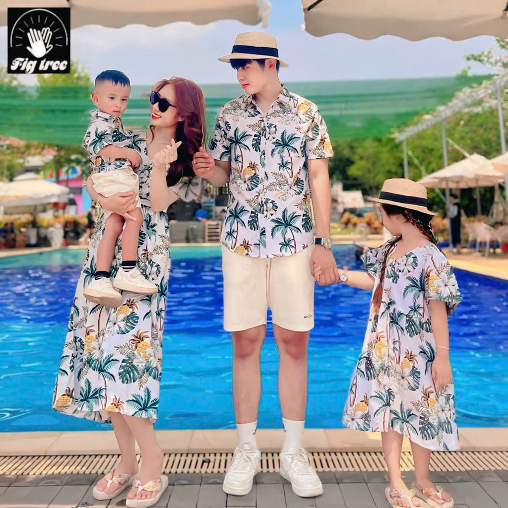 Mẫu Đồ Gia Đình Fig Tree Họa Tiết Cây Dừa Trắng Tươi Mát Du Lịch, Đi Biển, Đón Hè 2026, Ms 181