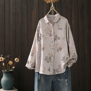 Áo sơ mi dài tay cotton mùa xuân 2026, cổ rơi xuống, kiểu dáng retro và mềm mại dành cho Mori Girl - T53235CC