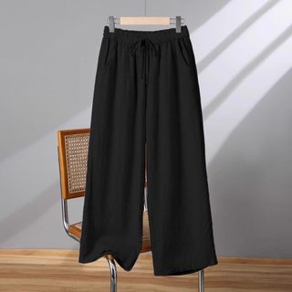 Quần ống rộng vải lanh cao cấp cạp cao phong cách Hàn Quốc mặc rộng rãi thoải mái dễ thở hàng chuẩn plus size