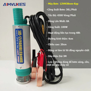 bơm chìm hút dầu,hút nước 12v/24v - 30 lít/phút phiên bản mới công suất 100w đường kính bơm 38mm AIMVUKES
