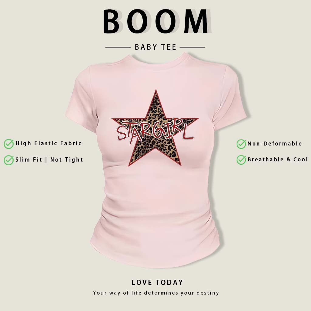 BOOM Áo Baby Tee Nữ Cotton Ôm Body-Áo Thun Ngắn Tay Y2K In Hình PhongCách Mùa Hè, Cổ Tròn Hàng Đầucách hàn quốc phongW17